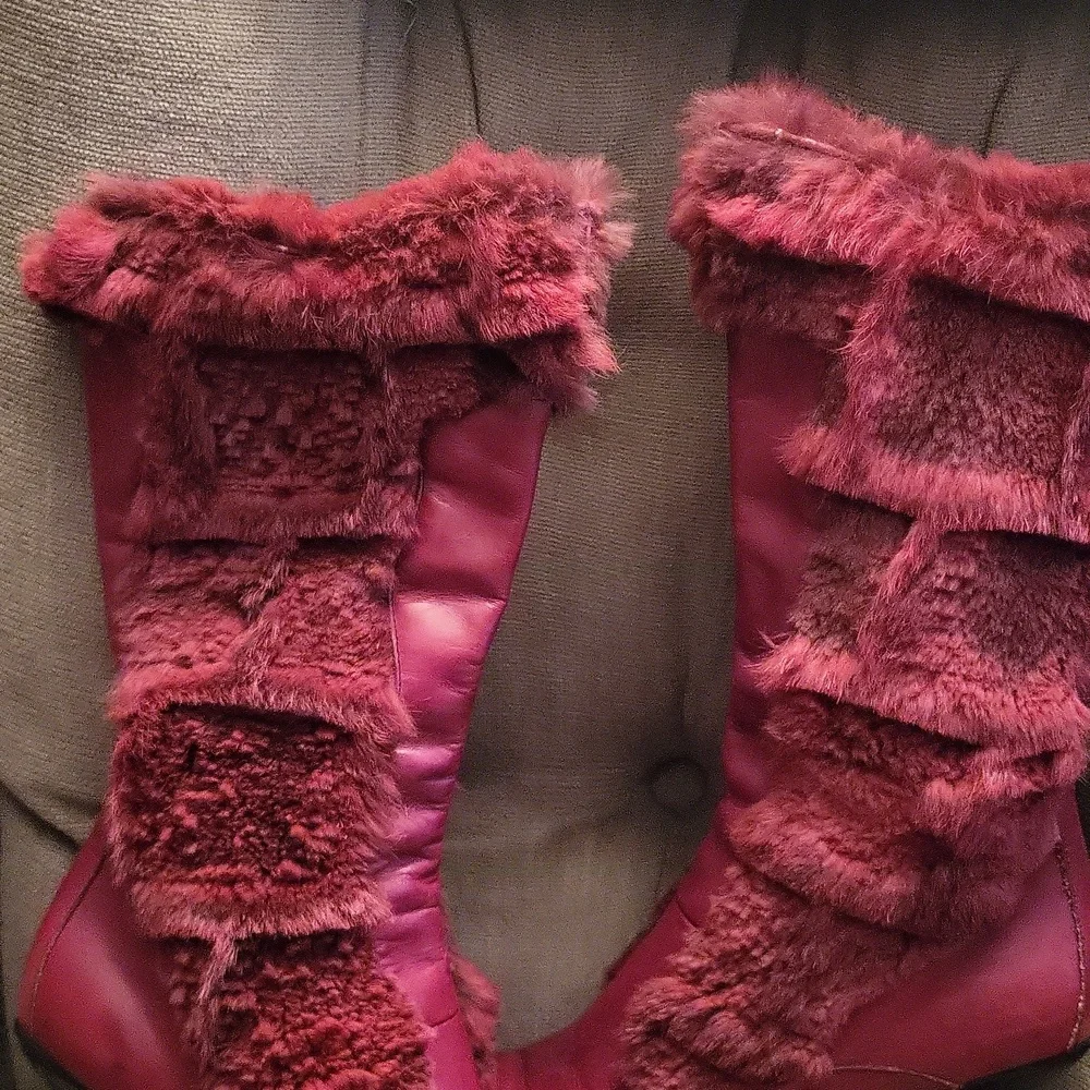 Vera Cuoio Italian Leather Boots With Real Rabbit Fur.  7.5 Size 38 - Picture 8 of 16